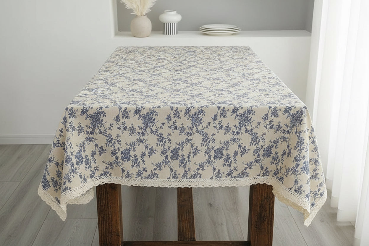 Tovaglia Rettangolare Floreale con Pizzo Decorativo – Eleganza per Tavola e Feste