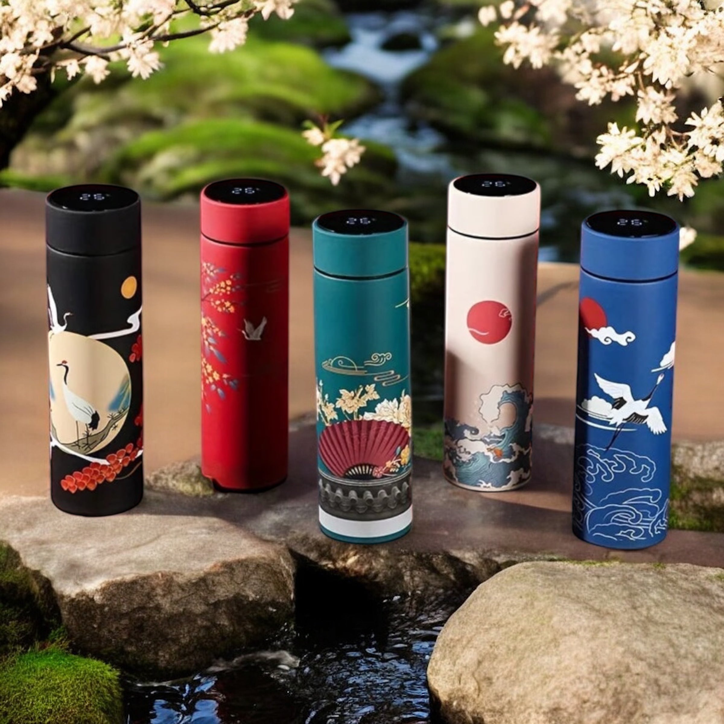 Borraccia termica in Acciaio inox stile cinese con Display Temperatura - Thermos Retrò isolante per bevande calde e fredde