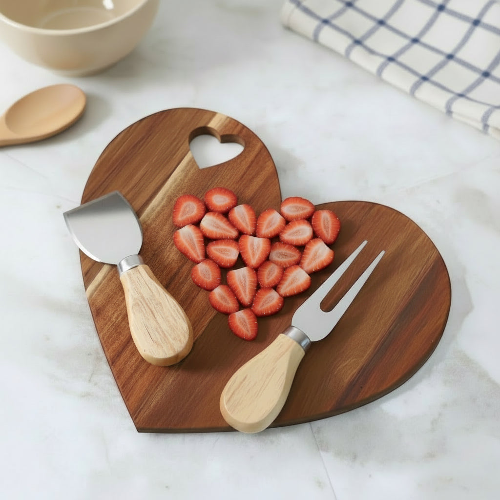 Mini Tagliere a Cuore in Legno con Coltello – Set Formaggi Elegante, Idea Regalo San Valentino