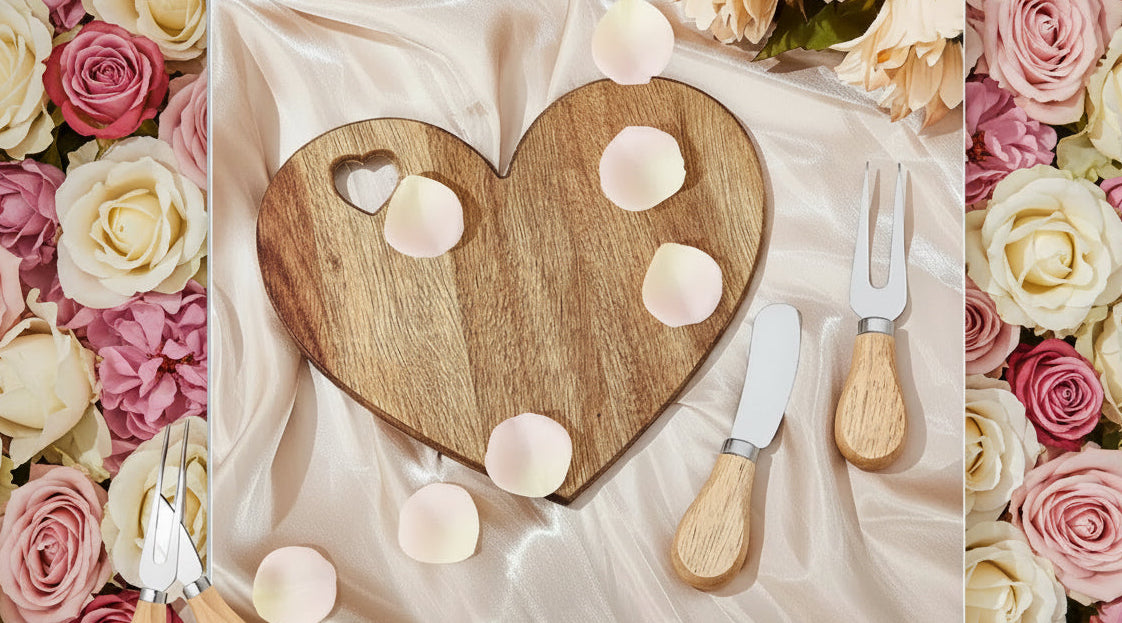 Mini Tagliere a Cuore in Legno con Coltello – Set Formaggi Elegante, Idea Regalo San Valentino