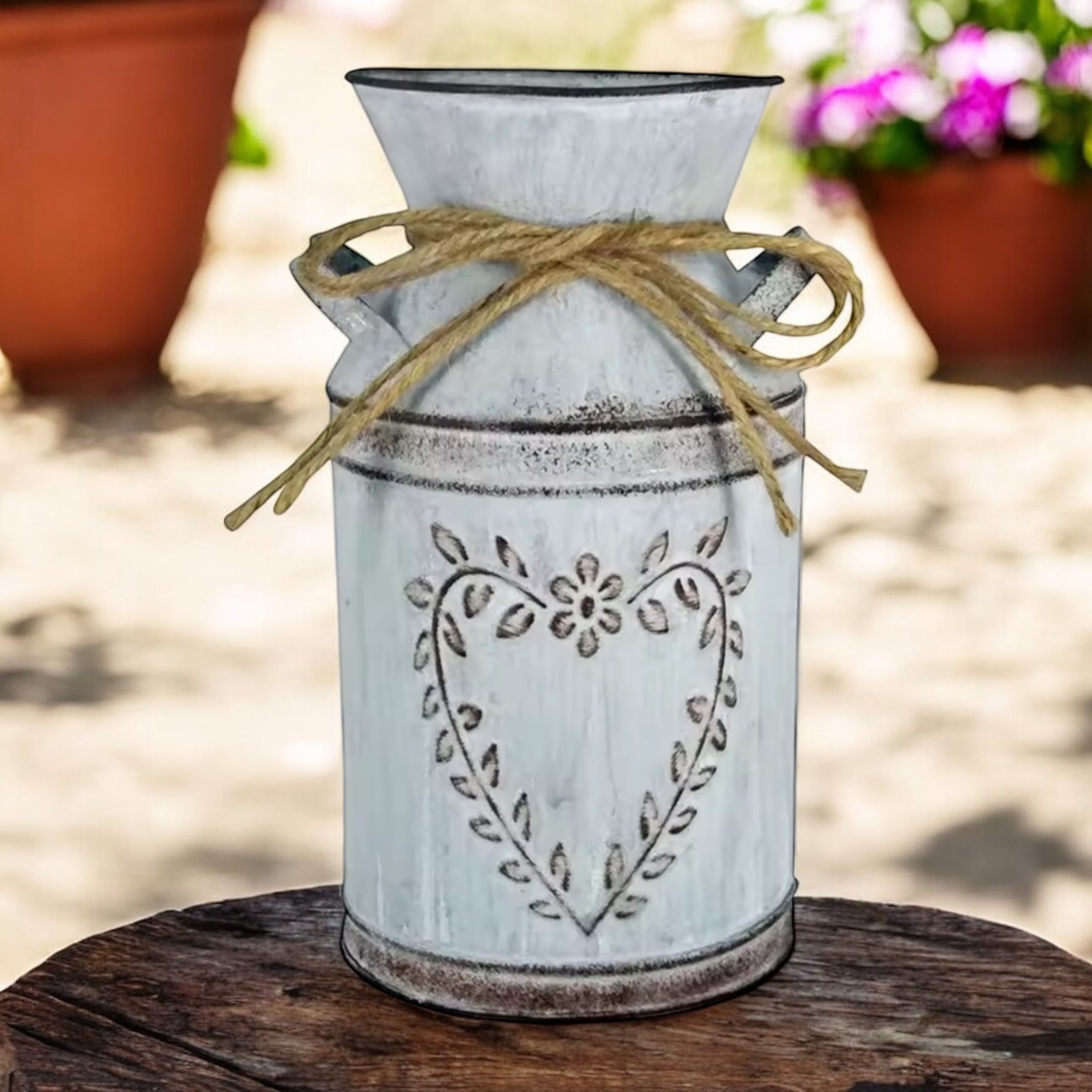 Brocca Vintage Decorativa per San Valentino – Secchio in Latta Retrò per Fiori Artificiali, Decorazione Romantica Casa, Matrimonio e Festa