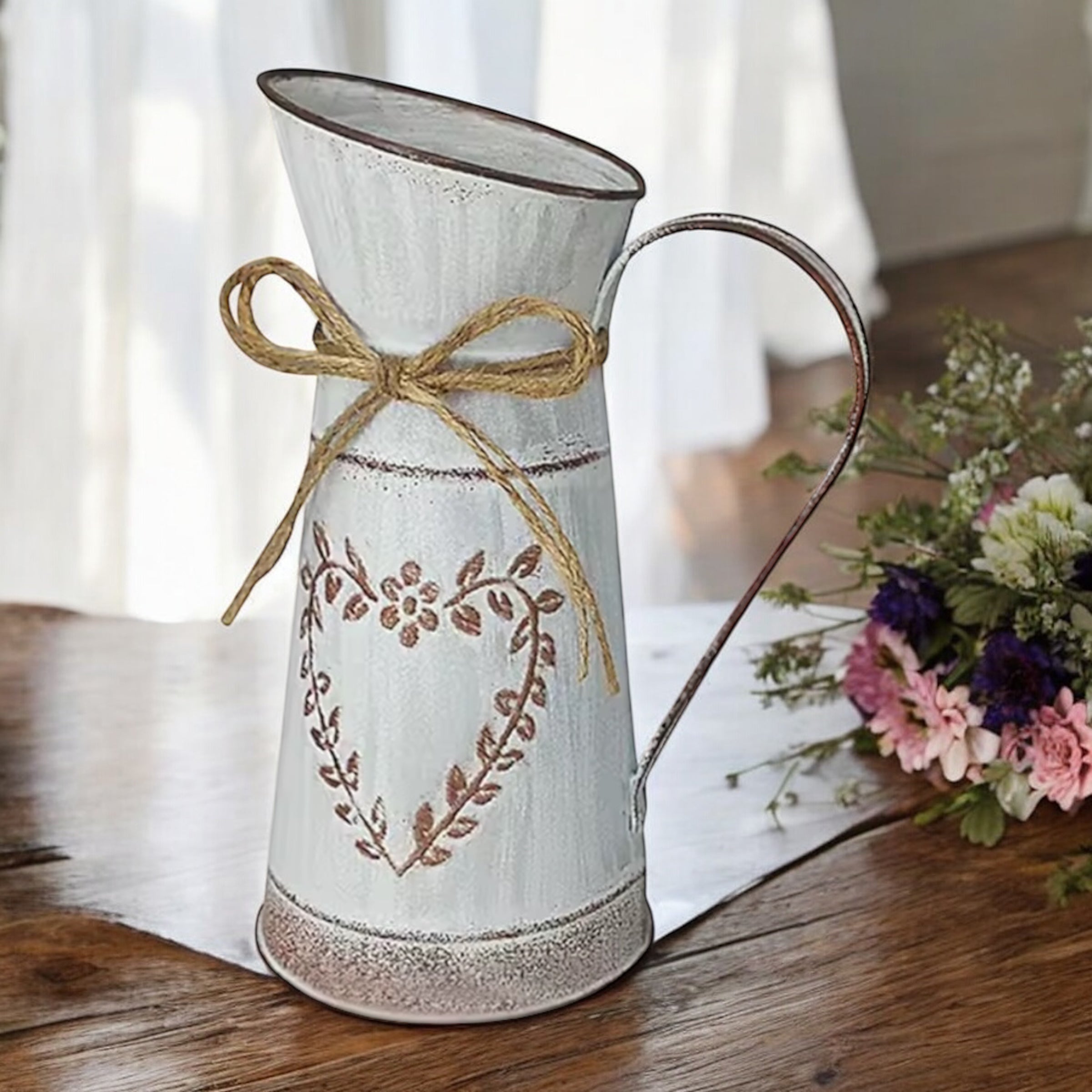 Brocca Vintage Decorativa per San Valentino – Secchio in Latta Retrò per Fiori Artificiali, Decorazione Romantica Casa, Matrimonio e Festa