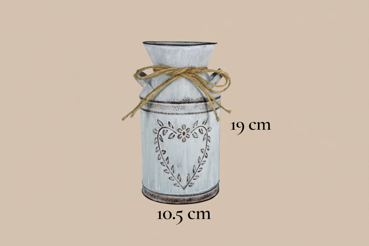 Brocca Vintage Decorativa per San Valentino – Secchio in Latta Retrò per Fiori Artificiali, Decorazione Romantica Casa, Matrimonio e Festa