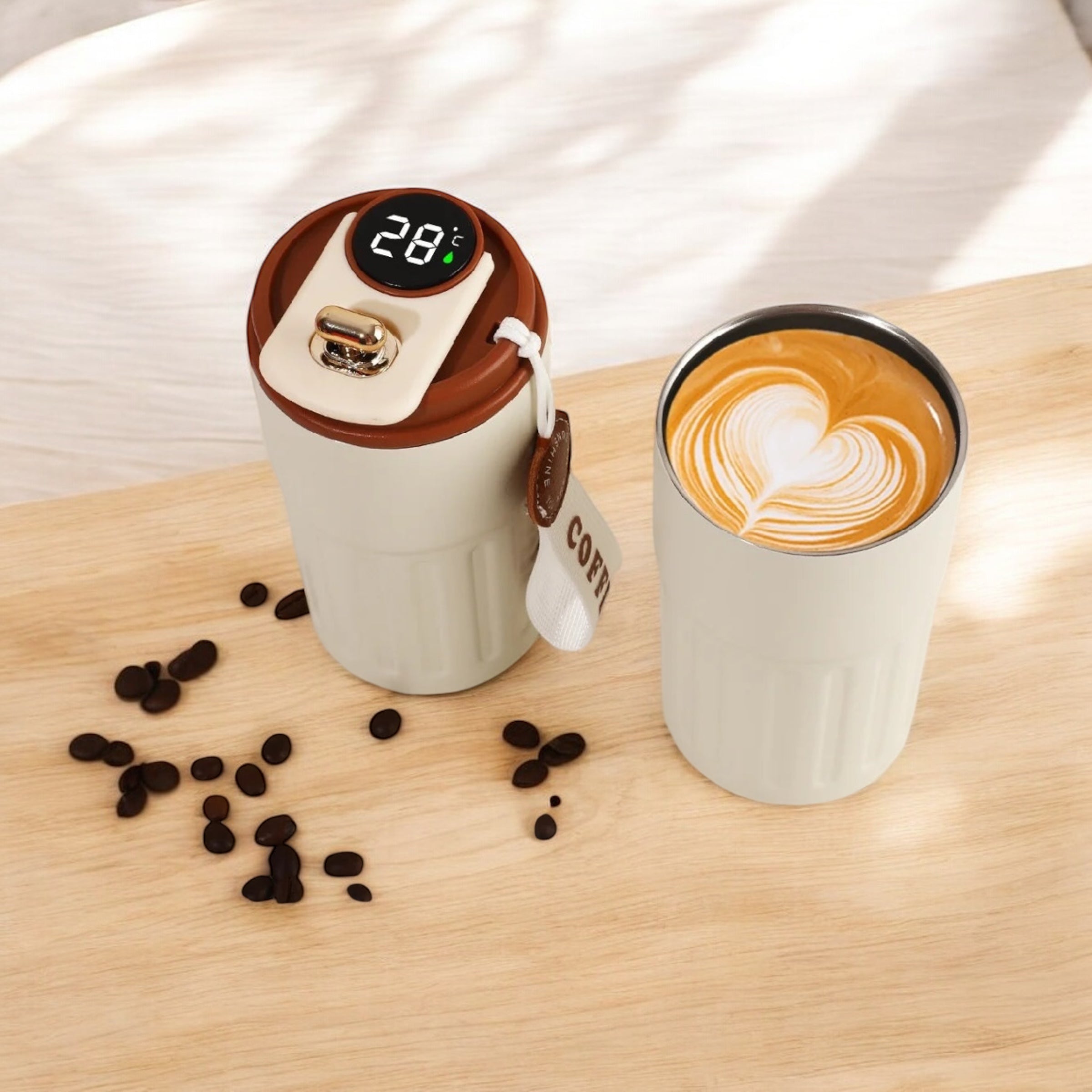 Tazza Termica da Viaggio in Acciaio inox , con Display LED, Antigoccia e Portatile, Idea Regalo