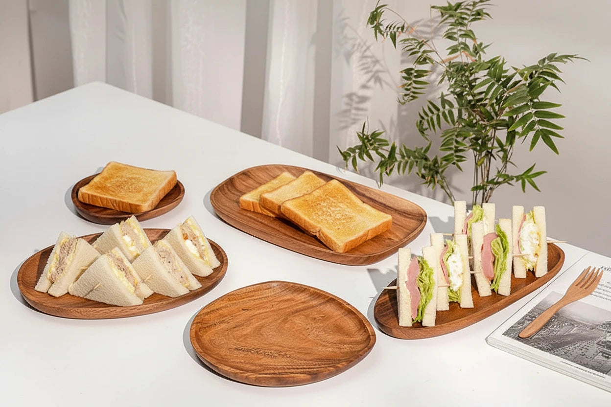 Piatti in Legno Massello Ovale Irregolare – Vassoio Portata Decorativo per Frutta, Sushi e Aperitivi