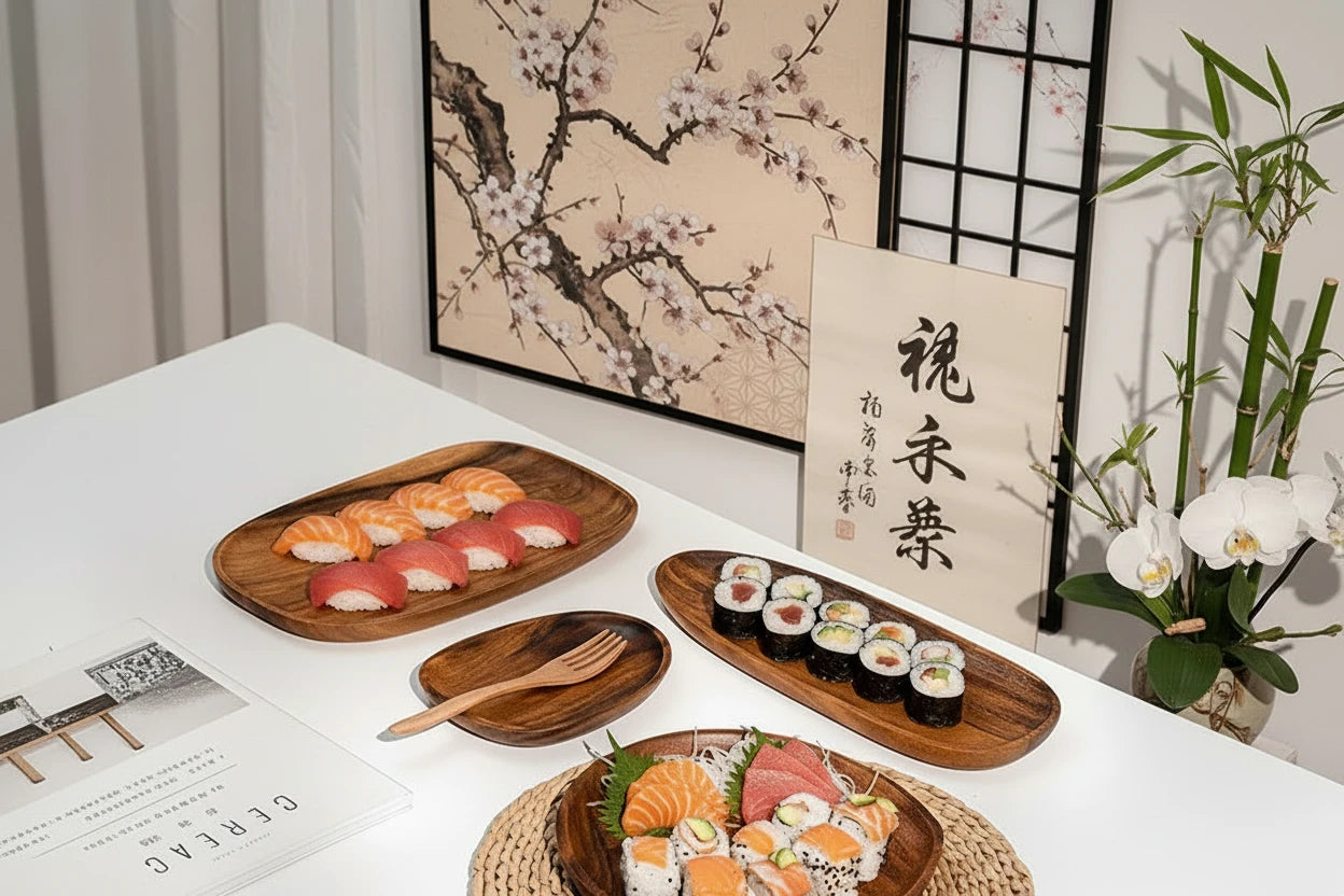 Piatti in Legno Massello Ovale Irregolare – Vassoio Portata Decorativo per Frutta, Sushi e Aperitivi