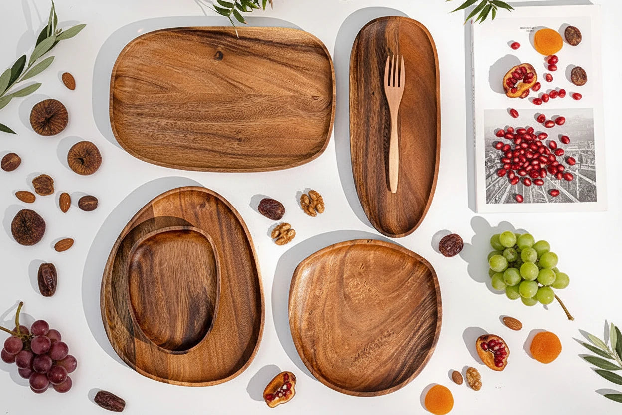 Piatti in Legno Massello Ovale Irregolare – Vassoio Portata Decorativo per Frutta, Sushi e Aperitivi