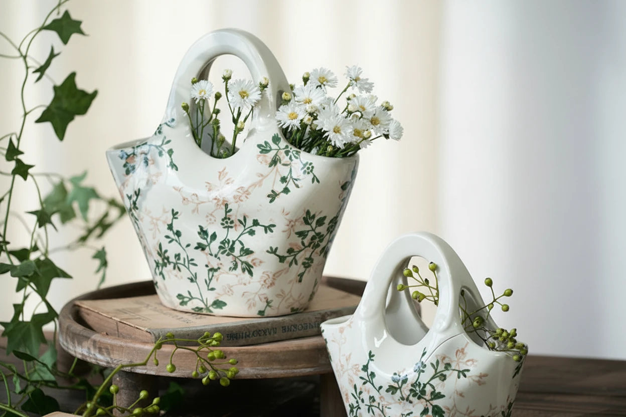 Vaso in Ceramica Stile Francese Retrò – Vaso Decorativo Pastorale per Fiori e Piante, Design Creativo per Soggiorno