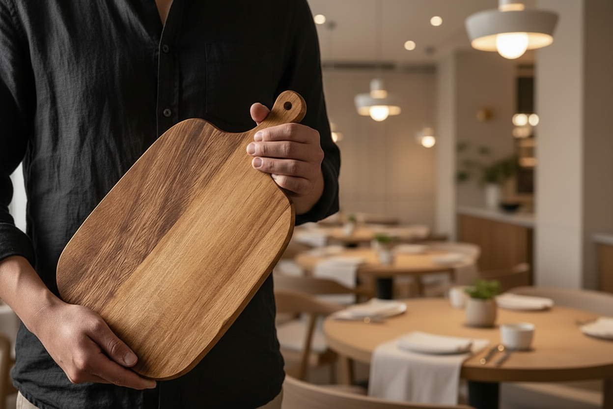 Tagliere in legno rettangolare per aperitivi – Eco-friendly, sicuro per alimenti.